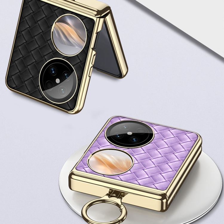 Pour Huawei Pocket 2 GKK Étui de téléphone en cuir uni électroplaqué à texture tressée avec anneau (Violet)