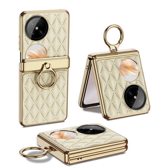Pour Huawei Pocket 2 GKK Étui de téléphone en cuir électroplaqué avec motif losange et anneau (Or champagne)