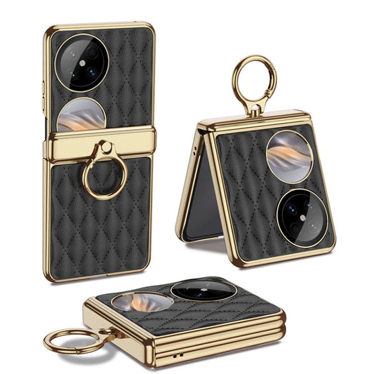 Pour l'étui de téléphone en cuir électroplaqué à motif losanges GKK avec anneau pour Huawei Pocket 2 (noir)