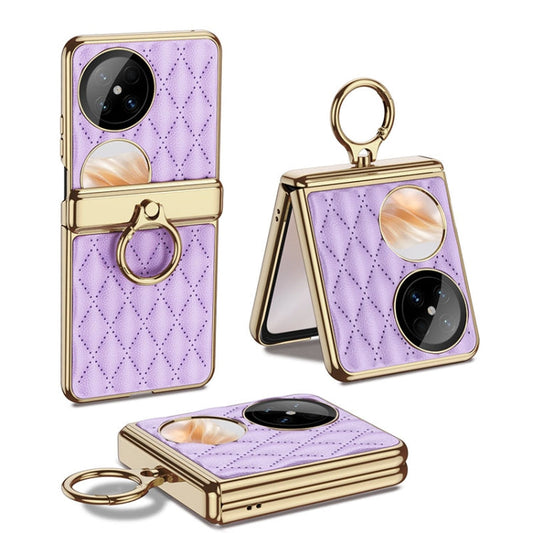 Pour Huawei Pocket 2 Étui de téléphone en cuir électroplaqué à motif losanges GKK avec anneau (Violet)