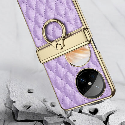 For Huawei Pocket 2 GKK Rhombus Pattern Electroplated Leather Phone Case with Ring(Purple)