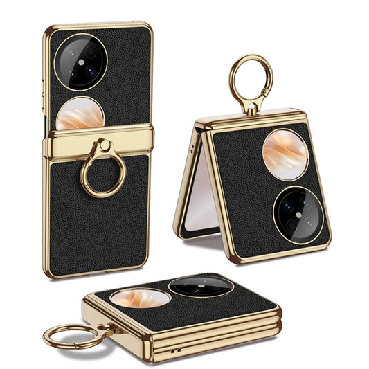 Pour l'étui de téléphone en cuir électroplaqué GKK avec anneau pour Huawei Pocket 2 (noir)