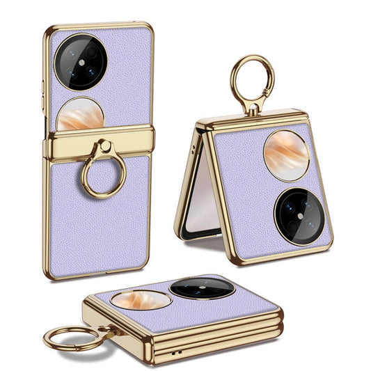 Pour Huawei Pocket 2 Étui de téléphone en cuir électroplaqué GKK avec anneau (violet)