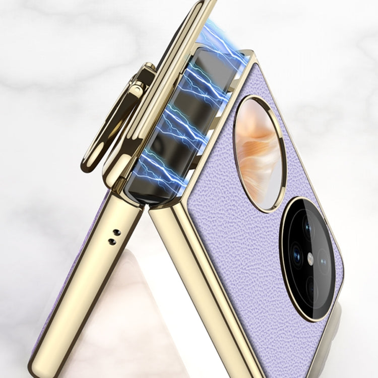 For Huawei Pocket 2 GKK Electroplated Leather Phone Case with Ring(White)