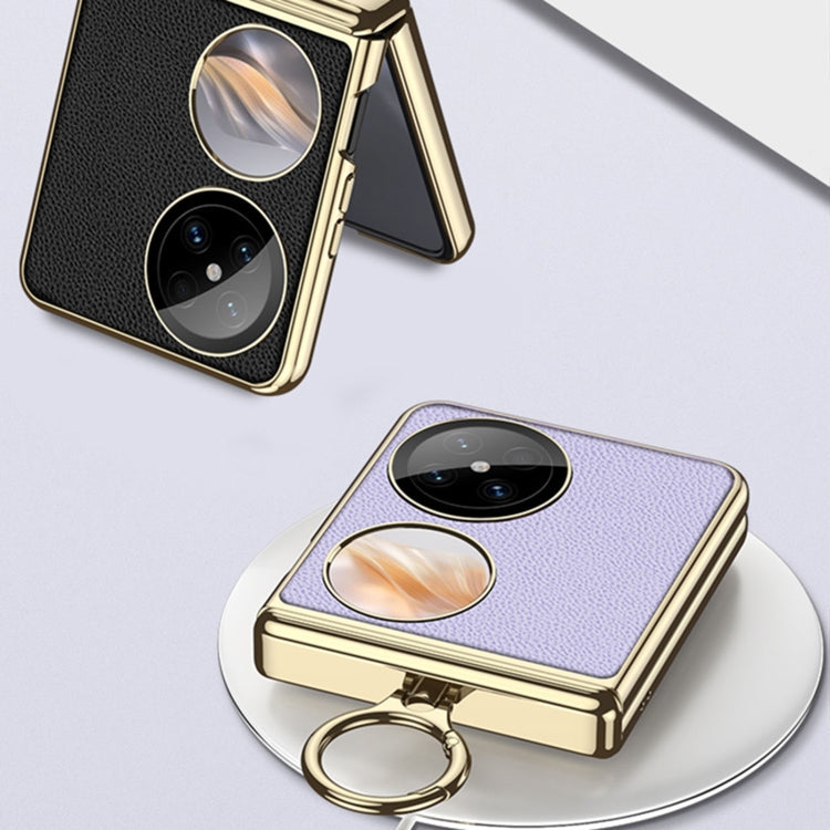 For Huawei Pocket 2 GKK Electroplated Leather Phone Case with Ring(White)