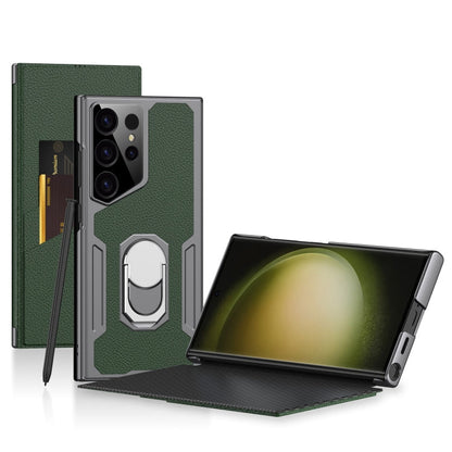 Pour l'étui de téléphone en cuir GKK Armor Flip pour Samsung Galaxy S23 Ultra 5G, sans stylet (Vert Nuit)