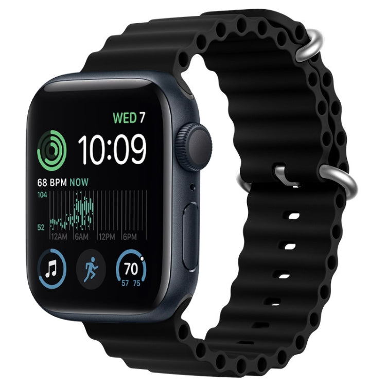 Pour Apple Watch SE 2022 44mm ZGA Bracelet en silicone Ocean (Noir)