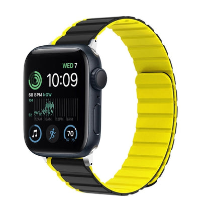 For Apple Watch SE 2022 44mm ZGA Two Color Magnetic Silicone Watch Band(Grey+Yellow)