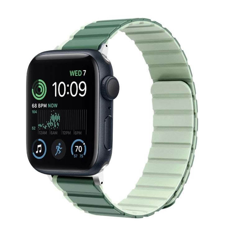 For Apple Watch SE 2022 44mm ZGA Two Color Magnetic Silicone Watch Band(Dark Green+Light Green)
