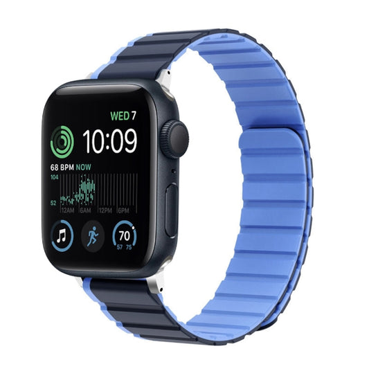 For Apple Watch SE 2022 44mm ZGA Two Color Magnetic Silicone Watch Band(Dark Blue+Light Blue)