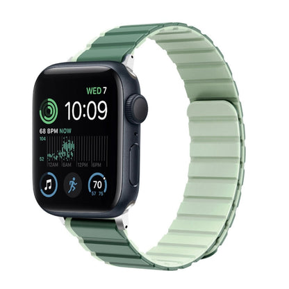 For Apple Watch SE 44mm ZGA Two Color Magnetic Silicone Watch Band(Dark Green+Light Green)