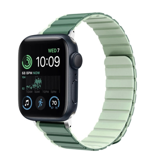 For Apple Watch SE 44mm ZGA Two Color Magnetic Silicone Watch Band(Dark Green+Light Green)