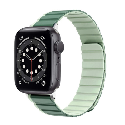 For Apple Watch Series 6 44mm ZGA Two Color Magnetic Silicone Watch Band(Dark Green+Light Green)
