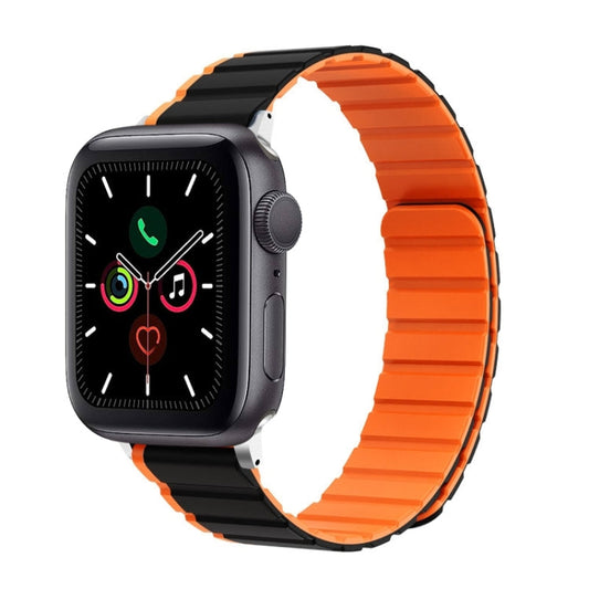For Apple Watch Series 5 44mm ZGA Two Color Magnetic Silicone Watch Band(Black+Orange)