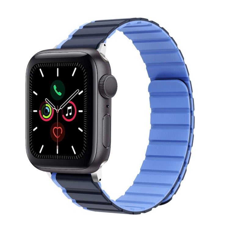 For Apple Watch Series 5 44mm ZGA Two Color Magnetic Silicone Watch Band(Dark Blue+Light Blue)