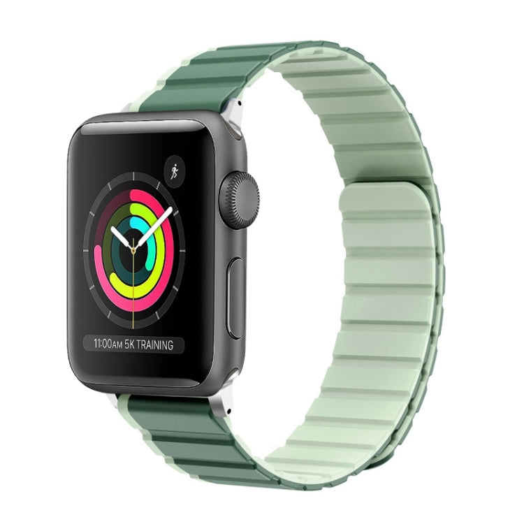 For Apple Watch Series 3 42mm ZGA Two Color Magnetic Silicone Watch Band(Dark Green+Light Green)