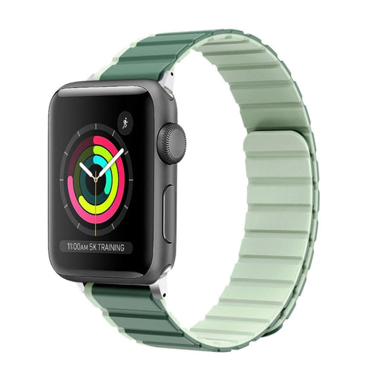 For Apple Watch Series 3 42mm ZGA Two Color Magnetic Silicone Watch Band(Dark Green+Light Green)