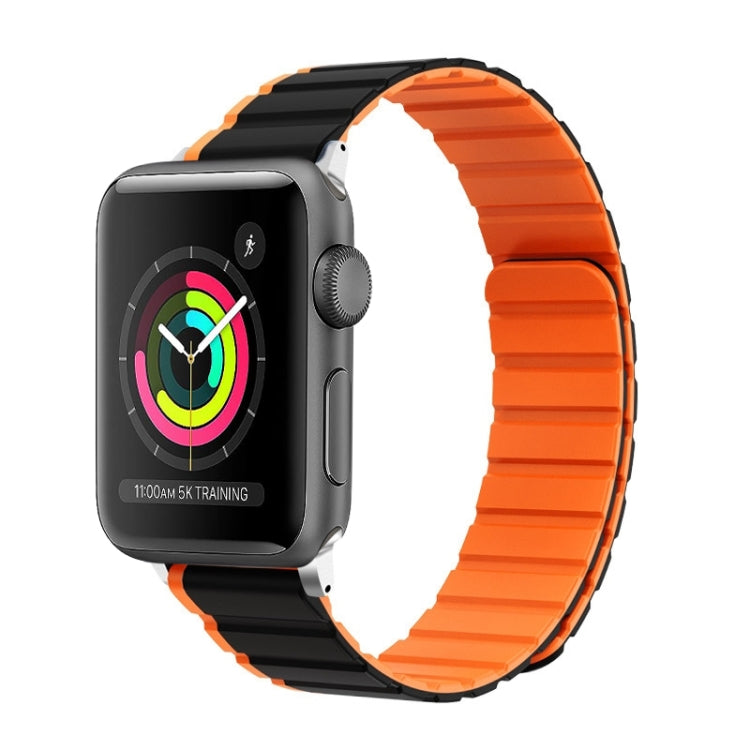 For Apple Watch Series 2 42mm ZGA Two Color Magnetic Silicone Watch Band(Black+Orange)