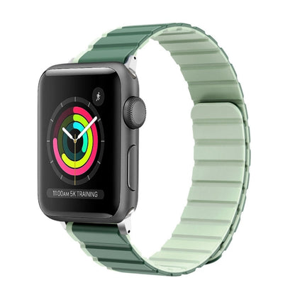 For Apple Watch Series 2 42mm ZGA Two Color Magnetic Silicone Watch Band(Dark Green+Light Green)