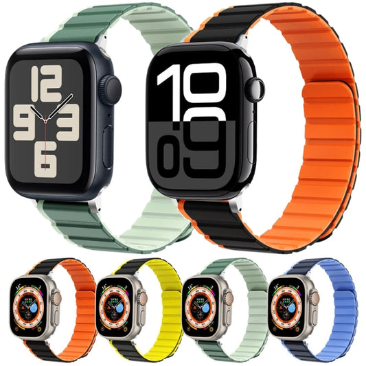 For Apple Watch Series 10 46mm ZGA Two Color Magnetic Silicone Watch Band(Dark Green+Light Green)