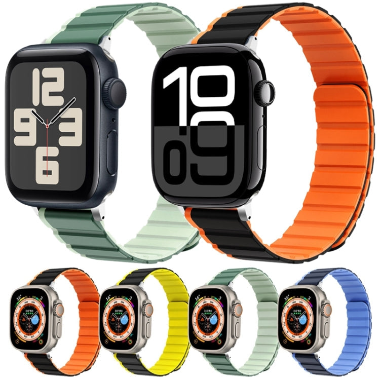 For Apple Watch Series 3 42mm ZGA Two Color Magnetic Silicone Watch Band(Dark Blue+Light Blue)