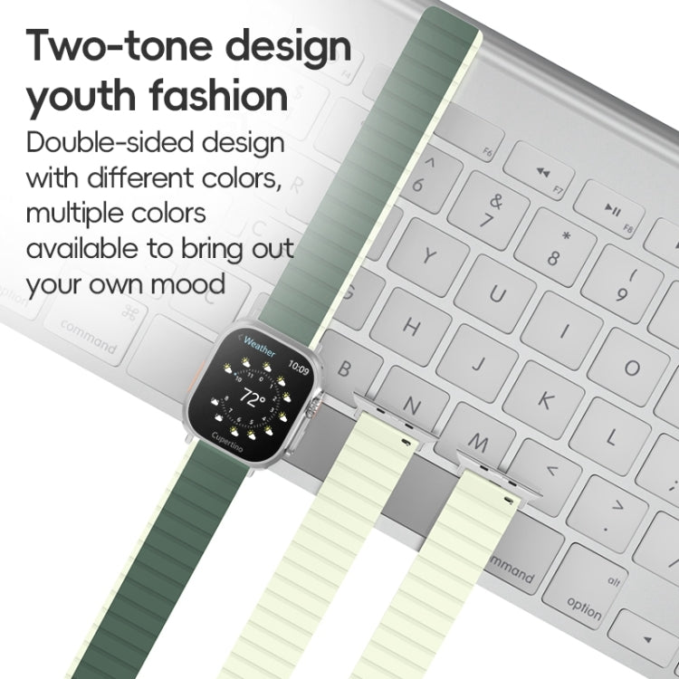 For Apple Watch SE 44mm ZGA Two Color Magnetic Silicone Watch Band(Grey+Yellow)