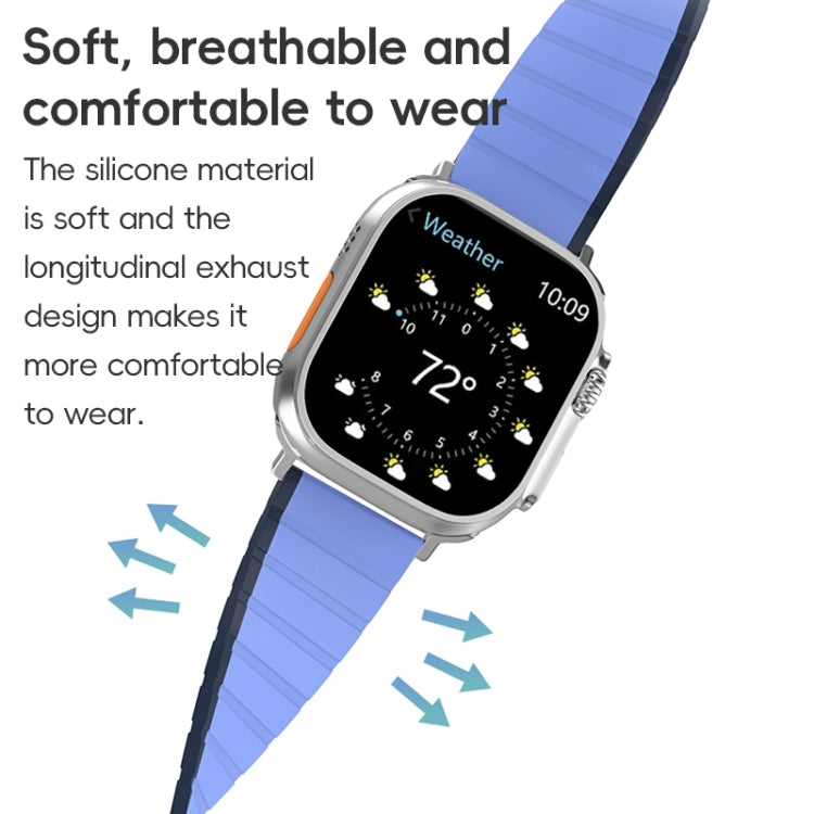 For Apple Watch SE 44mm ZGA Two Color Magnetic Silicone Watch Band(Dark Blue+Light Blue)