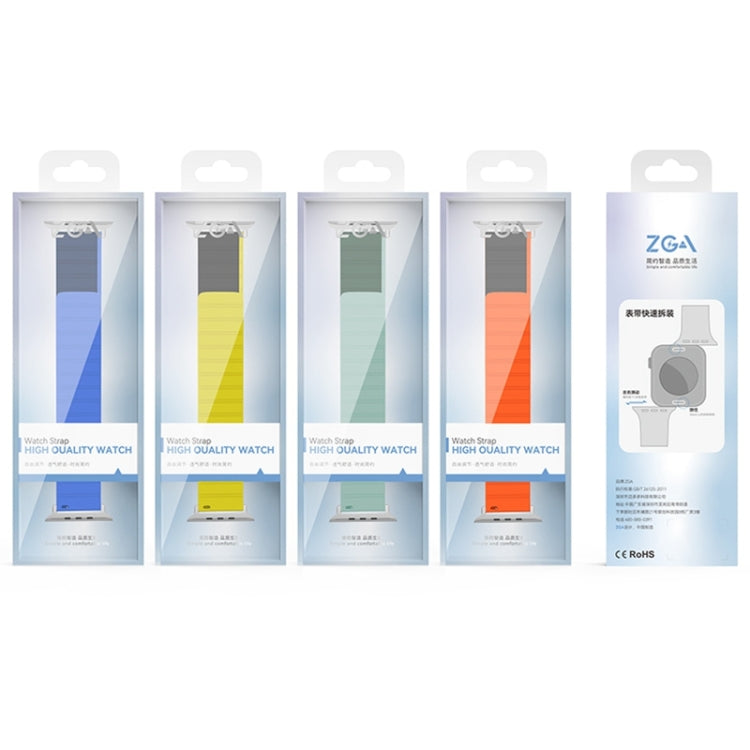 For Apple Watch Series 6 44mm ZGA Two Color Magnetic Silicone Watch Band(Dark Green+Light Green)