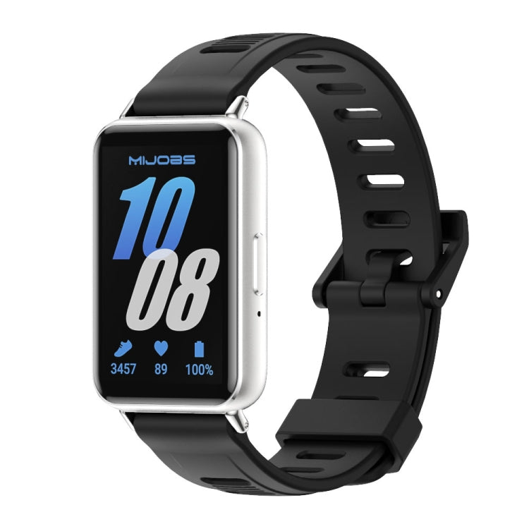 Pour bracelet de montre en silicone à trou plat Mijobs (noir + argent) pour Samsung Galaxy Fit 3