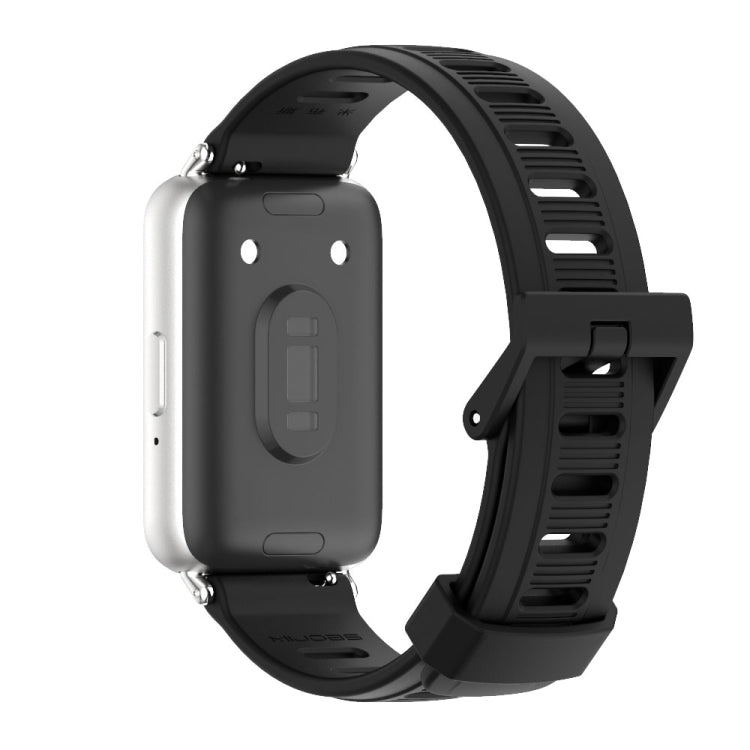 Pour bracelet de montre en silicone à trou plat Mijobs (noir + argent) pour Samsung Galaxy Fit 3