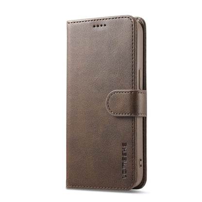 LC.IMEEKE Calf Texture Horizontal Flip Leather Case For iPhone 16e / 17e(Brown)