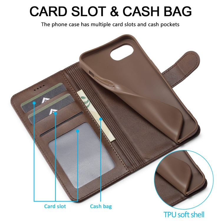 LC.IMEEKE Calf Texture Horizontal Flip Leather Case For iPhone 16e / 17e(Brown)