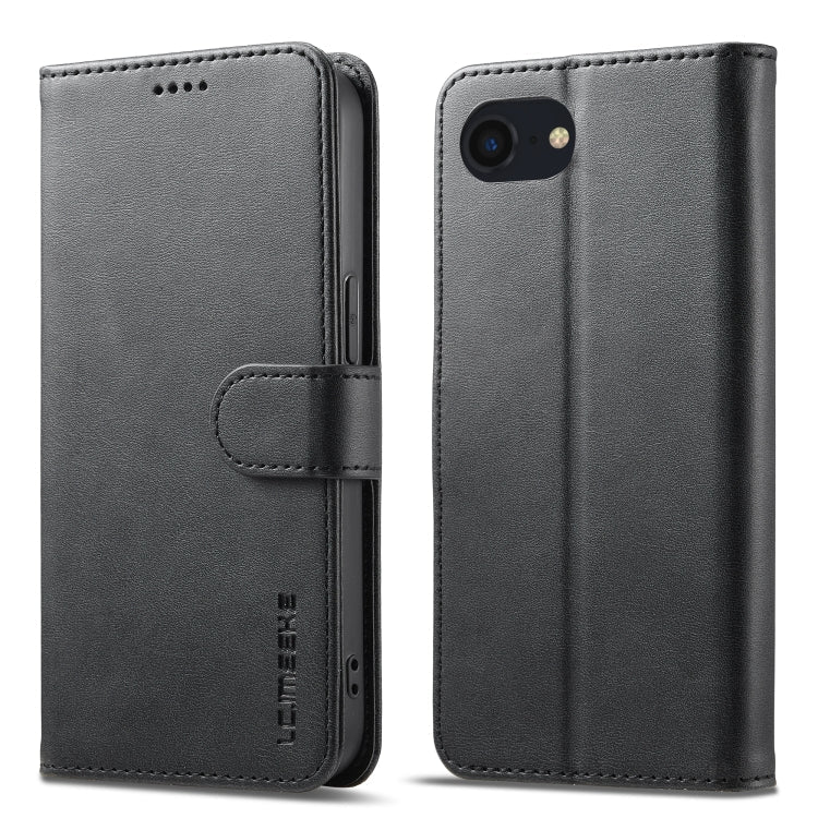 Étui en cuir à rabat horizontal texture veau LC.IMEEKE pour iPhone 16e / 17e (Noir)