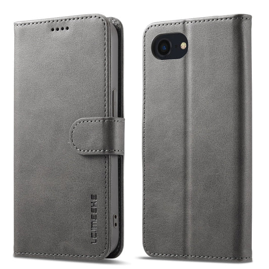 LC.IMEEKE Calf Texture Horizontal Flip Leather Case For iPhone 16e / 17e(Grey)