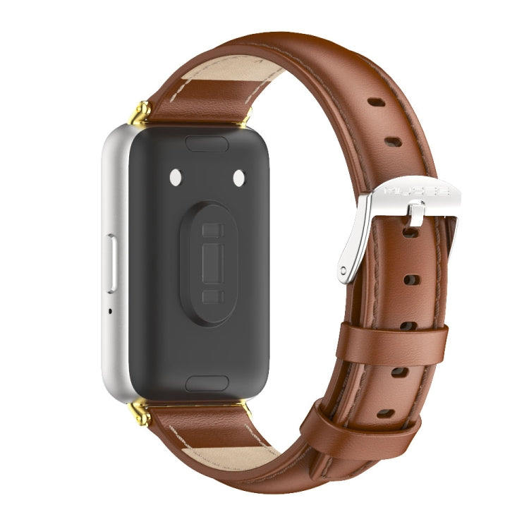 For Samsung Galaxy Fit 3 Mijobs Dual-sided Genuine Leather Watch Band(Brown Gold)