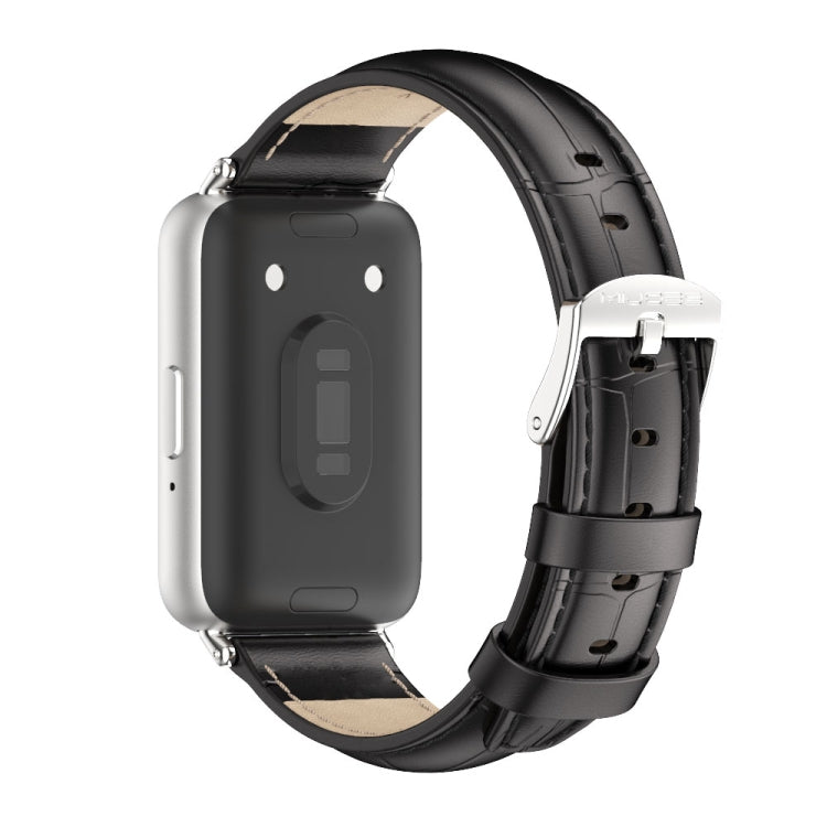 Pour bracelet de montre en cuir véritable double face Mijobs pour Samsung Galaxy Fit 3 (bambou noir argenté)