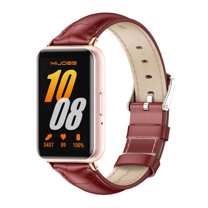 For Samsung Galaxy Fit 3 Mijobs Dual-sided Genuine Leather Watch Band(Bamboo Red Rose Gold)