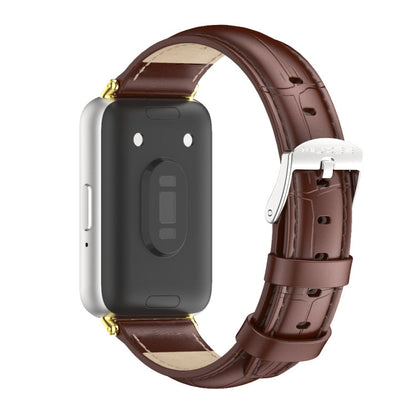 For Samsung Galaxy Fit 3 Mijobs Dual-sided Genuine Leather Watch Band(Bamboo Coffee Gold)