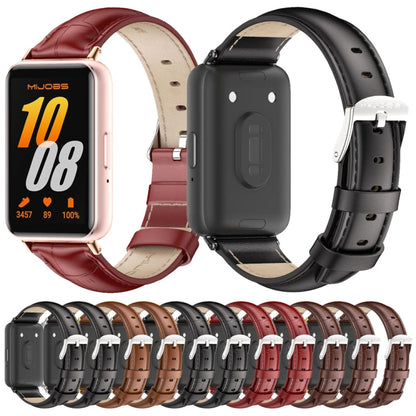 For Samsung Galaxy Fit 3 Mijobs Dual-sided Genuine Leather Watch Band(Bamboo Coffee Gold)