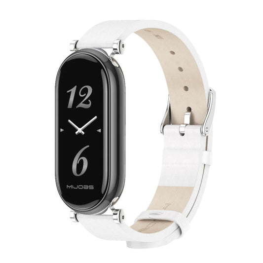 For Xiaomi Smart Band 10 / 9 / 8 Mijobs GT4 First Layer Cowhide Watch Band(White Silver)