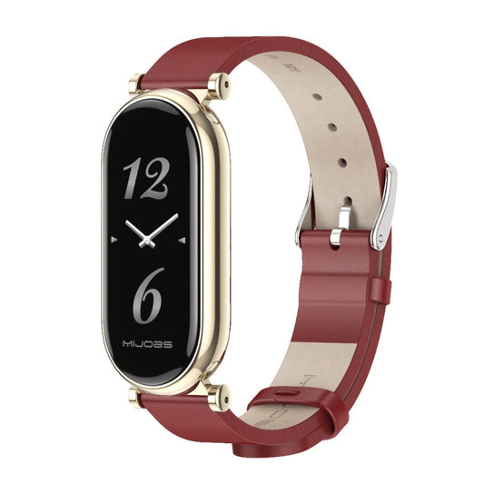 Pour Xiaomi Smart Band 10 / 9 / 8 Mijobs GT4 Bracelet de montre en cuir de vachette première couche (Rouge Or clair)