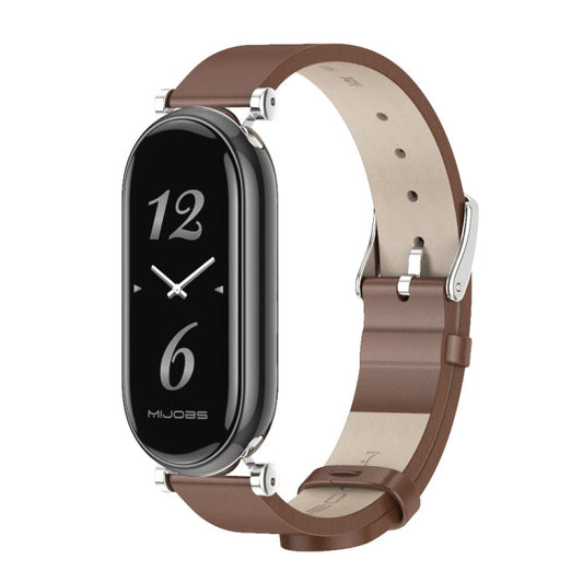 For Xiaomi Smart Band 10 / 9 / 8 Mijobs GT4 First Layer Cowhide Watch Band(Brown Silver)