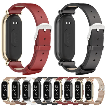 For Xiaomi Smart Band 10 / 9 / 8 Mijobs GT4 First Layer Cowhide Watch Band(Red Silver)