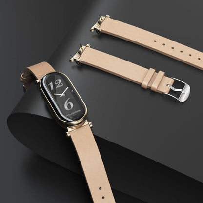 For Xiaomi Smart Band 10 / 9 / 8 Mijobs GT4 First Layer Cowhide Watch Band(Apricot Light Gold)