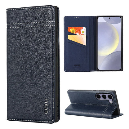 For Galaxy S24 5G GEBEI Top-grain Horizontal Flip Leather Phone Case(Blue)