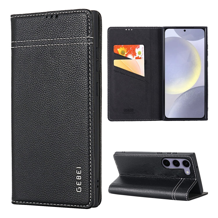 For Galaxy S24 5G GEBEI Top-grain Horizontal Flip Leather Phone Case(Black)