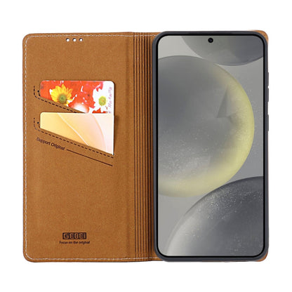 For Galaxy S24+ 5G GEBEI Top-grain Horizontal Flip Leather Phone Case(Brown)