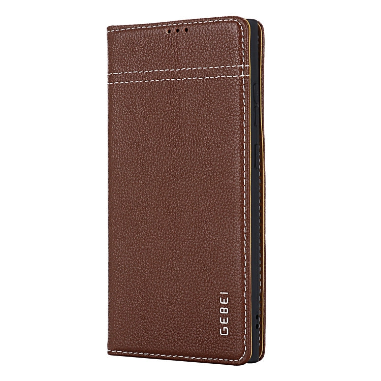 For Galaxy S24 Ultra 5G GEBEI Top-grain Horizontal Flip Leather Phone Case(Brown)