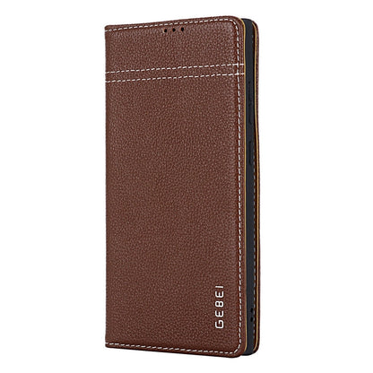 For Galaxy S24 Ultra 5G GEBEI Top-grain Horizontal Flip Leather Phone Case(Brown)