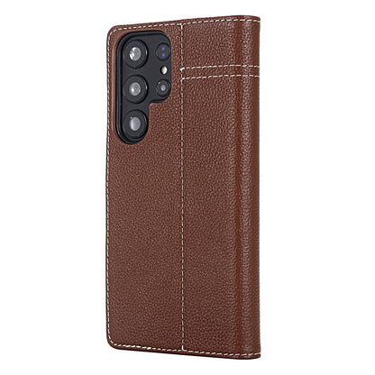 For Galaxy S24 Ultra 5G GEBEI Top-grain Horizontal Flip Leather Phone Case(Brown)